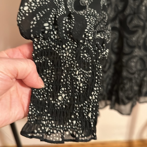 New Topshop BLACK YOKE LONG SLEEVE RUCHED MINI Dress Size 10 - Picture 7 of 10